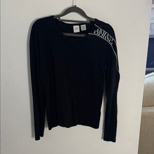Armani Exchange Black Long-Sleeve Shoulder Logo Tee